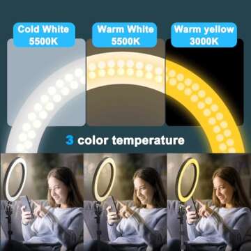 EMART 10” Selfie Ring Light, Round Light with Adjustable Tripod Stand & Phone Holder for Live Stream/Makeup/YouTube Video/TikTok Photography, Dimmable 3 LED Light Modes 10 Brightness Levels