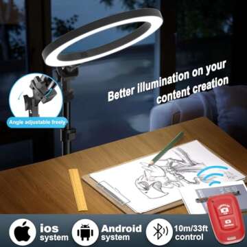 EMART 10” Selfie Ring Light, Round Light with Adjustable Tripod Stand & Phone Holder for Live Stream/Makeup/YouTube Video/TikTok Photography, Dimmable 3 LED Light Modes 10 Brightness Levels