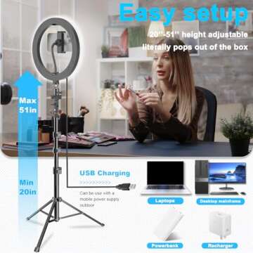 EMART 10” Selfie Ring Light, Round Light with Adjustable Tripod Stand & Phone Holder for Live Stream/Makeup/YouTube Video/TikTok Photography, Dimmable 3 LED Light Modes 10 Brightness Levels