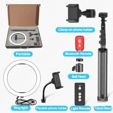 EMART 10” Selfie Ring Light, Round Light with Adjustable Tripod Stand & Phone Holder for Live Stream/Makeup/YouTube Video/TikTok Photography, Dimmable 3 LED Light Modes 10 Brightness Levels