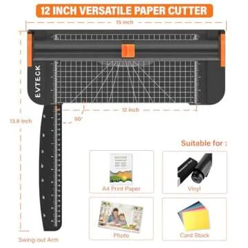 Evteck Paper Cutter 12 Inch Paper Trimmer Slider Crafting Scrapbooking Supplies for A4 Vinyl Photo Cardstock with Security Blade and Foldable Ruler