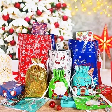 HRX Holiday Drawstring Gift Bags - 30 pack for Xmas Wrapping