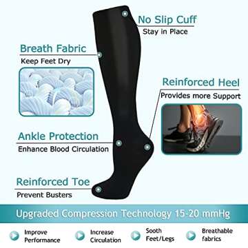 ACTINPUT 8 Pairs Compression Socks Women & Men -Best Medical,Travel & Flight Socks-Running & Fitness，Pregnancy (S/M, Black)