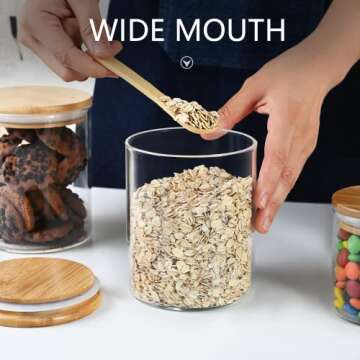 umieo Glass Food Storage Containers with Bamboo Lids Large Glass Food Storage Jars for Coffee Bar Tea Sugar (SET OF 5)