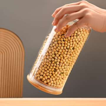 umieo Glass Food Storage Containers with Bamboo Lids Large Glass Food Storage Jars for Coffee Bar Tea Sugar (SET OF 5)