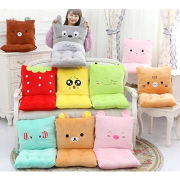 ChezMax Chair Cushion Plush Seat Cushion Back Cushion with Ties Thickened Desk Chair Pads Cartoon Waist Pillow Cushion Decor for Chair Car Office Patio Wheelchair Cartoon Bear