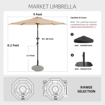 Wikiwiki 9 FT Patio Umbrella with Tilt and Crank System