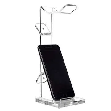 GeekDigg Headphone Stand Gaming Headset Holder For Desk Cable Organizer & Cellphone Stand for All Headphones Size headphone Holder Set for Gaming PC Accessories Gaming Station Transparent