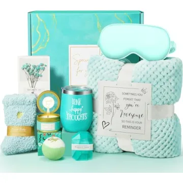 Birthday Gifts for Women, Self Care Gifts, Unique Relaxing Spa Gift Basket with Luxury Flannel Blank...
