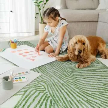 YIHOUSE Green Rug for Living Room, 6×9 Modern Abstract Area Rug, Geometric Contemporary Wave Striped Rugs for Playroom Nursery, Washable Nonslip Large Ultra-Thin Rug for Bedroom Dining Room