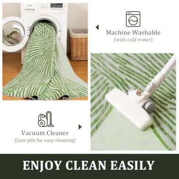 YIHOUSE Green Rug for Living Room, 6×9 Modern Abstract Area Rug, Geometric Contemporary Wave Striped Rugs for Playroom Nursery, Washable Nonslip Large Ultra-Thin Rug for Bedroom Dining Room