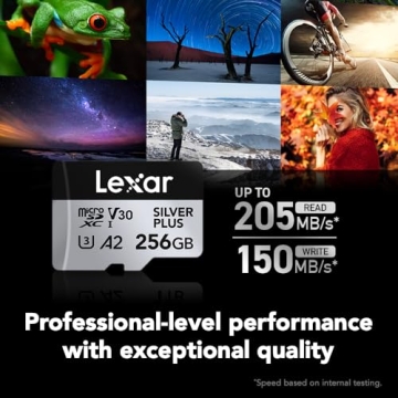 Lexar 256GB (2-Pack) Professional Silver Plus microSDXC Memory Card w/SD Adapter, UHS-I, C10, U3, V30, Full-HD & 4K Video, Up to 205/150 MB/s Read/Write, for Videographers, Gamers (LMSSIPL256G-B2ANU)