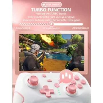 Matbip Switch pro controller, Wireless Pro Controller for Switch/Switch Lite/Switch OLED, switch controller with 2 back buttons, 3-level TURBO adjustable (Pink)
