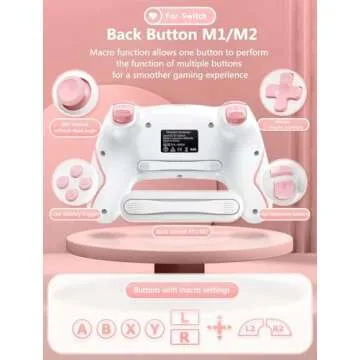 Matbip Switch pro controller, Wireless Pro Controller for Switch/Switch Lite/Switch OLED, switch controller with 2 back buttons, 3-level TURBO adjustable (Pink)