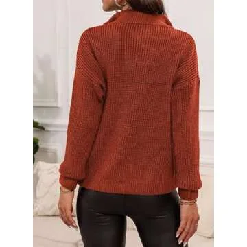 EVALESS Sweaters for Women Long Sleeve Waffle Knit Tops Business Casual Outfits for Women Fashion 2024 1/4 Zip Pullover Chunky Sweaters Fall Warm Cozy Work Clothes Winter Red Sweater, Medium