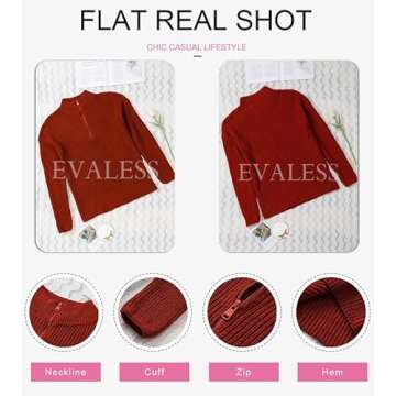 EVALESS Sweaters for Women Long Sleeve Waffle Knit Tops Business Casual Outfits for Women Fashion 2024 1/4 Zip Pullover Chunky Sweaters Fall Warm Cozy Work Clothes Winter Red Sweater, Medium