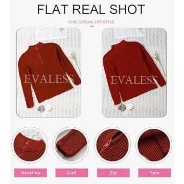 EVALESS Sweaters for Women Long Sleeve Waffle Knit Tops Business Casual Outfits for Women Fashion 2024 1/4 Zip Pullover Chunky Sweaters Fall Warm Cozy Work Clothes Winter Red Sweater, Medium
