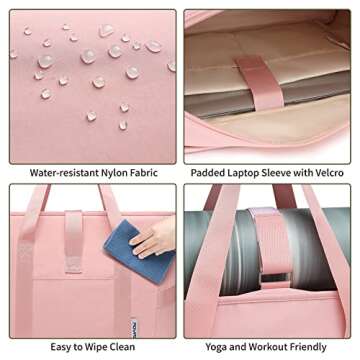 Moyaqi Yoga Tote Bag with Water Bottle Pockets Gym Bag with Yoga Mat Strap Weekender Bags for Women Men