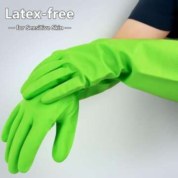 Cleanbear Synthetic Rubber Gloves, Medium Size, 11.8 Inches, 3 Pairs 3 Colors for Household Cleaning...