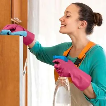 Cleanbear Synthetic Rubber Gloves, Medium Size, 11.8 Inches, 3 Pairs 3 Colors for Household Cleaning, Dishwashing and Other Home Cleaning Use