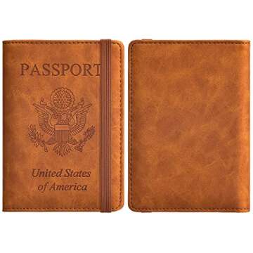 HerriaT Passport and Vaccine Card Holder Combo,Cover Case with CDC Vaccination Card Slot, Leather Tr...