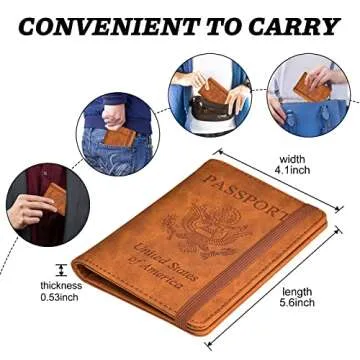 HerriaT Passport and Vaccine Card Holder Combo,Cover Case with CDC Vaccination Card Slot, Leather Travel Documents Organizer Protector, with RFID Blocking, for Women and Men