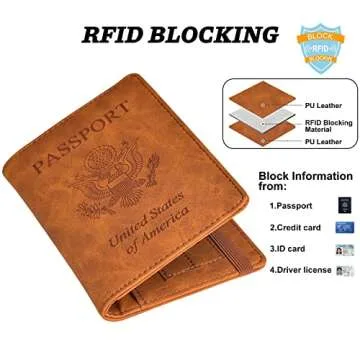 HerriaT Passport and Vaccine Card Holder Combo,Cover Case with CDC Vaccination Card Slot, Leather Travel Documents Organizer Protector, with RFID Blocking, for Women and Men