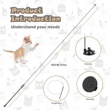 Madgern Cat Toys Interactive Wand Feather Cat Toy Equipped with Double Head Super Sucker&6 in 1 Hand...