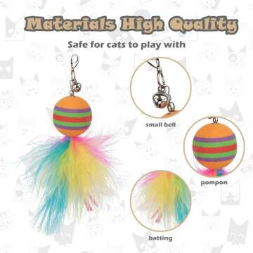 Madgern Cat Toys Interactive Wand Feather Cat Toy Equipped with Double Head Super Sucker&6 in 1 Hands-Free Natural Bird Badminton Pets Indoor Dance Play Toy