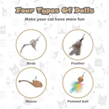 Madgern Cat Toys Interactive Wand Feather Cat Toy Equipped with Double Head Super Sucker&6 in 1 Hands-Free Natural Bird Badminton Pets Indoor Dance Play Toy