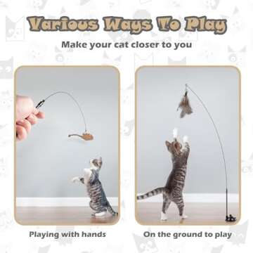 Madgern Cat Toys Interactive Wand Feather Cat Toy Equipped with Double Head Super Sucker&6 in 1 Hands-Free Natural Bird Badminton Pets Indoor Dance Play Toy