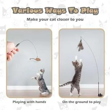 Madgern Cat Toys Interactive Wand Feather Cat Toy Equipped with Double Head Super Sucker&6 in 1 Hands-Free Natural Bird Badminton Pets Indoor Dance Play Toy