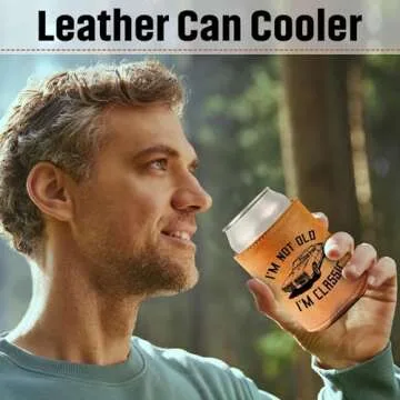 From Daughter & Son: Leather Can Cooler for Dads - Fathers Day Gift, Retirement Present - 12 Oz