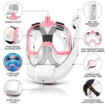 Odoland 5-in-1 Snorkel Set, Anti-Fog 180° Full Face Snorkel Mask with Sidemount Pipe, Adjustable Fi...