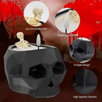 Halloween Decorations - Halloween Skeleton Flameless Candle Halloween Decor Battery Operated Flickering LED Candles for Home Indoor Holiday Party
