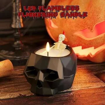Halloween Decorations - Halloween Skeleton Flameless Candle Halloween Decor Battery Operated Flickering LED Candles for Home Indoor Holiday Party