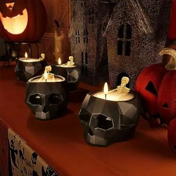 Halloween Decorations - Halloween Skeleton Flameless Candle Halloween Decor Battery Operated Flickering LED Candles for Home Indoor Holiday Party
