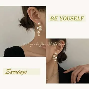 YienDoo Long Pearl Tassel Drop Earrings Multi Beaded Cluster Chandelier Pearls Dangle Earrings Gold Pearl Chain Earrings Statement Bridal Pearl Earrings Jewelry for Women