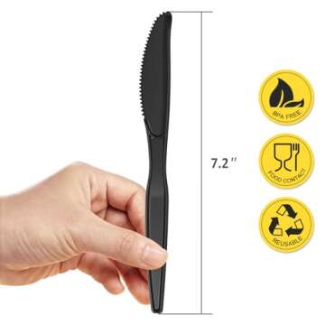 Durable Black Plastic Knives for Events - Pack of 100
