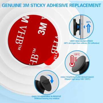 3M Sticky Adhesive Replacement Parts for Pops Socket Base, 6pcs 1.38 Circle Double Sided Tape for Co...