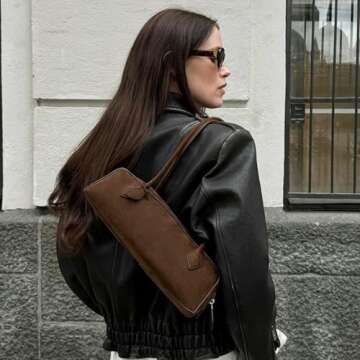 Lriocern Women Fashion Shoulder Bag Leather Underarm Bag Large Capacity Retro Commuting Bag Solid Co...