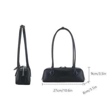 Lriocern Women Fashion Shoulder Bag Leather Underarm Bag Large Capacity Retro Commuting Bag Solid Color Trendy Shopping Bag(Black1)