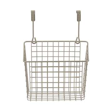 Spectrum Hanging Baskets for Organizing (Large, Satin Nickel) - Grid Over the Cabinet Wire Basket for Kitchen or Bathroom - Door Hanging Storage Organizer for Cleaning Supplies, Washcloths, & Towels