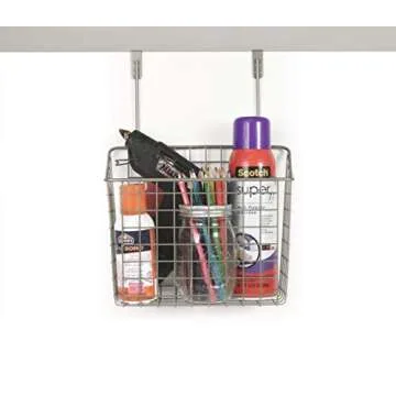 Spectrum Hanging Baskets for Organizing (Large, Satin Nickel) - Grid Over the Cabinet Wire Basket for Kitchen or Bathroom - Door Hanging Storage Organizer for Cleaning Supplies, Washcloths, & Towels