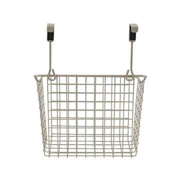 Spectrum Hanging Baskets for Organizing (Large, Satin Nickel) - Grid Over the Cabinet Wire Basket for Kitchen or Bathroom - Door Hanging Storage Organizer for Cleaning Supplies, Washcloths, & Towels