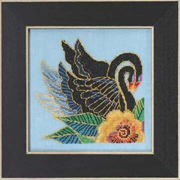Mill Hill Black Swans Beaded Counted Cross Stitch Kit 2023 Laurel Burch Birds Collection LB302311 Mu...