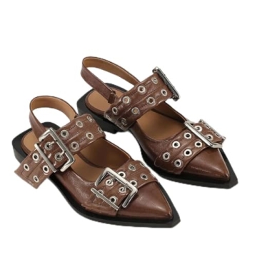 Aimery Mingkaigo Women Ballet Buckle Flats Pointed Toe Slingback Flat Casual Ballerina Shoes,Brown 8