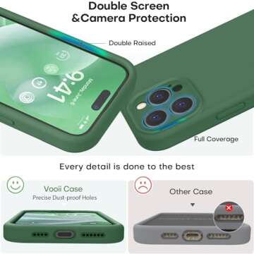 Vooii Compatible with iPhone 15 Pro Case, Upgrade Defender Liquid Silicone, [Enhanced Camera Protection] [Soft Anti-Scratch Microfiber Lining] Shockproof Phone Case iPhone 15 Pro 6.1 inch - Green