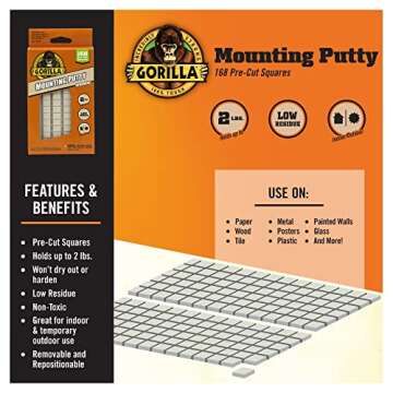 Gorilla Mounting Putty, Natural Tan Color, 168 Pre-Cut Squares (Pack of 2) - Non-Toxic Removable & R...
