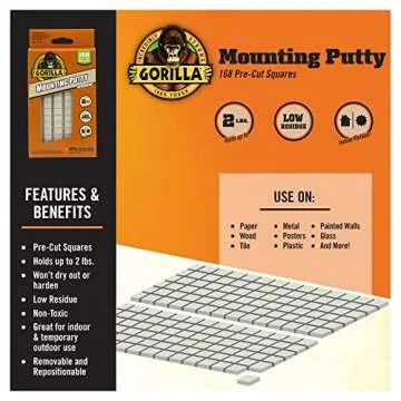 Gorilla Mounting Putty, Natural Tan Color, 168 Pre-Cut Squares (Pack of 2) - Non-Toxic Removable & R...